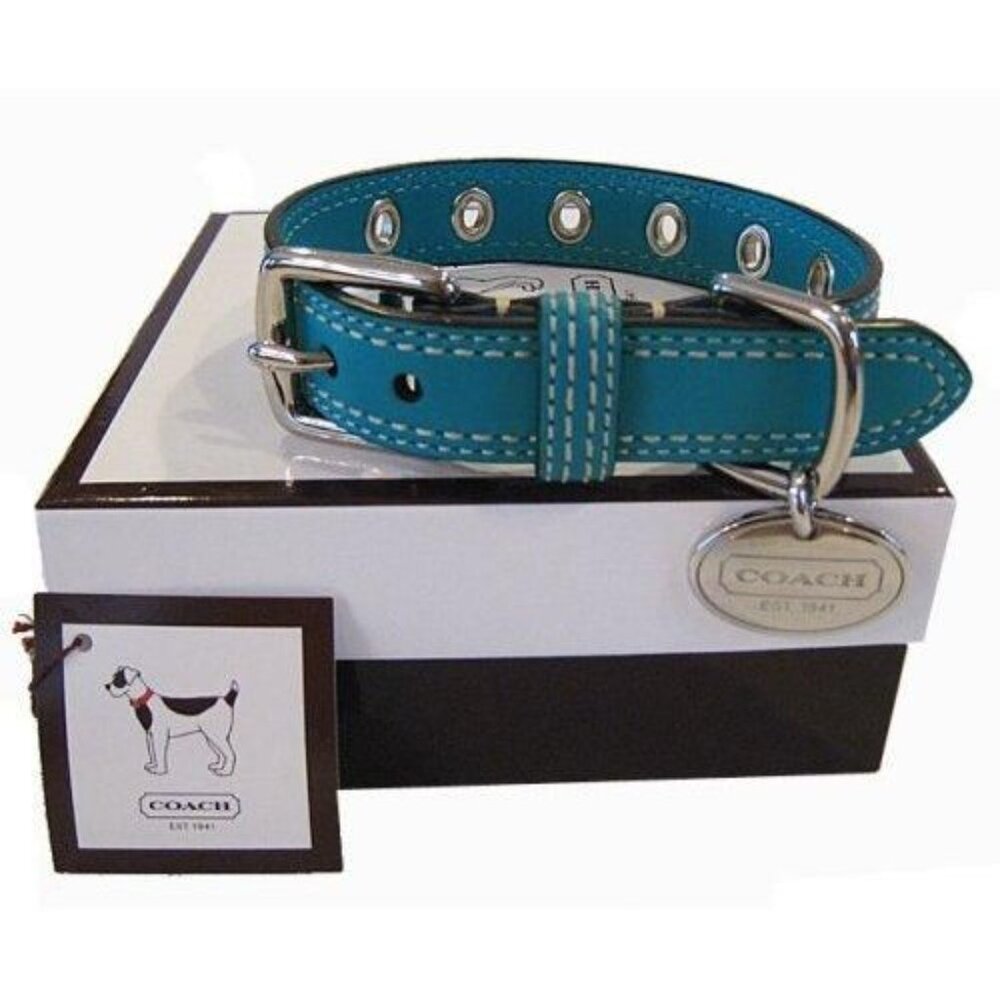 NWT Coach Leather Teal Unisex Dog Collar